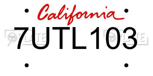 7UTL103 California License Plate