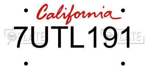 7UTL191 California License Plate
