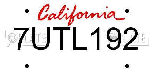 7UTL192 California License Plate