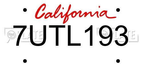 7UTL193 California License Plate