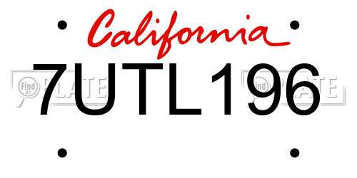 7UTL196 California License Plate