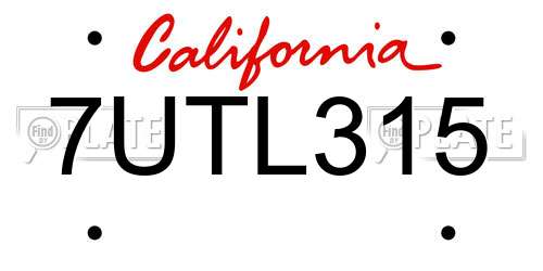 7UTL315 California License Plate