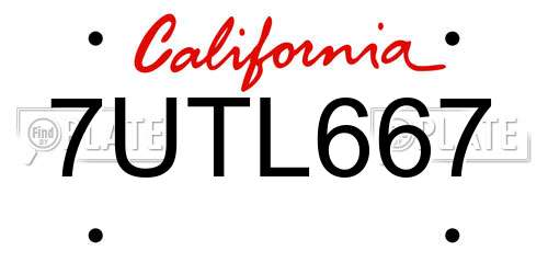 7UTL667 California License Plate