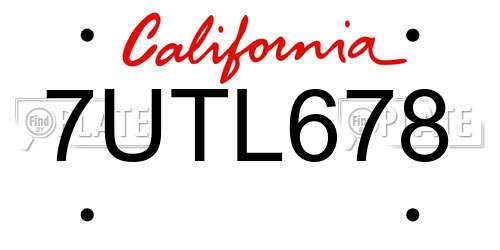 7UTL678 California License Plate