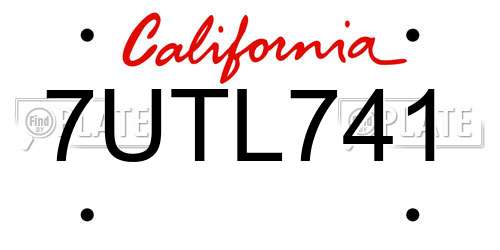 7UTL741 California License Plate