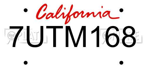 7UTM168 California License Plate