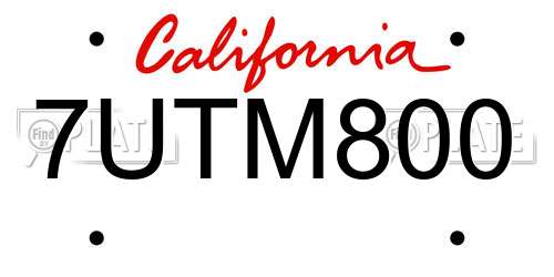 7UTM800 California License Plate