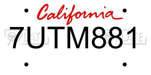 7UTM881 California License Plate