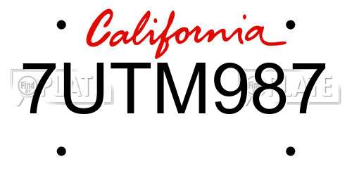 7UTM987 California License Plate