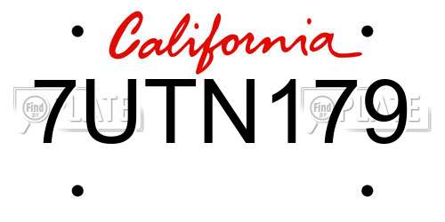 7UTN179 California License Plate