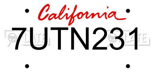 7UTN231 California License Plate