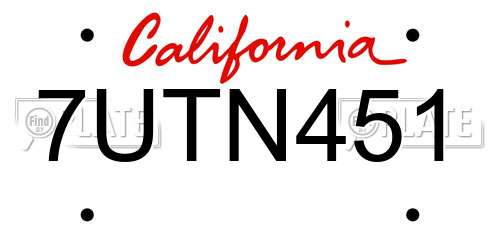 7UTN451 California License Plate