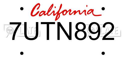 7UTN892 California License Plate
