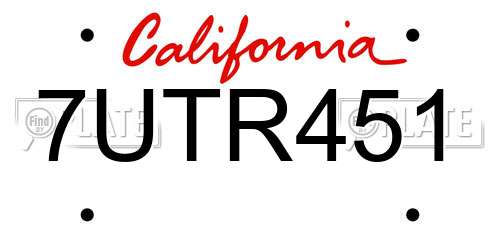 7UTR451 California License Plate