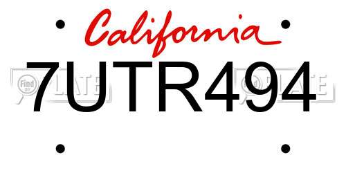 7UTR494 California License Plate