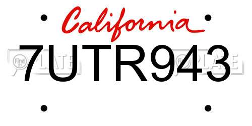 7UTR943 California License Plate
