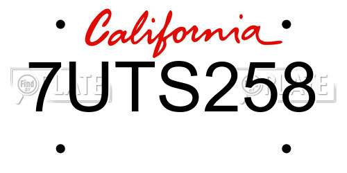 7UTS258 California License Plate