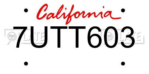 7UTT603 California License Plate