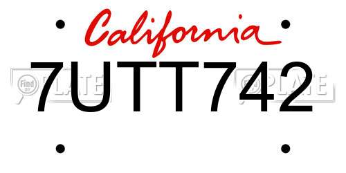 7UTT742 California License Plate