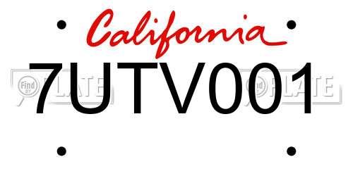 7UTV001 California License Plate