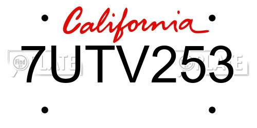 7UTV253 California License Plate