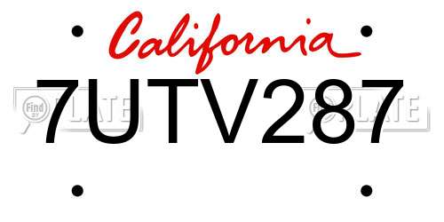 7UTV287 California License Plate