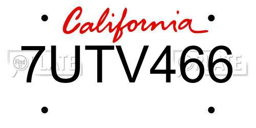 7UTV466 California License Plate