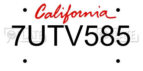 7UTV585 California License Plate