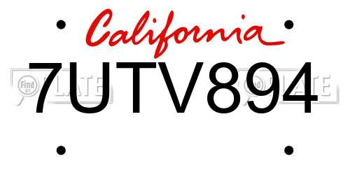 7UTV894 California License Plate