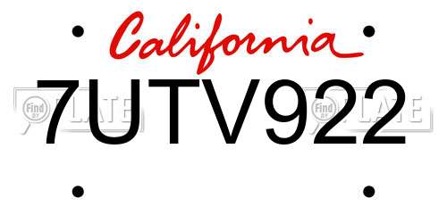 7UTV922 California License Plate