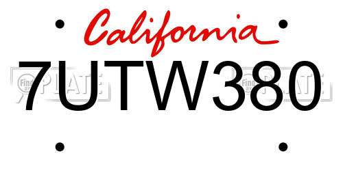 7UTW380 California License Plate