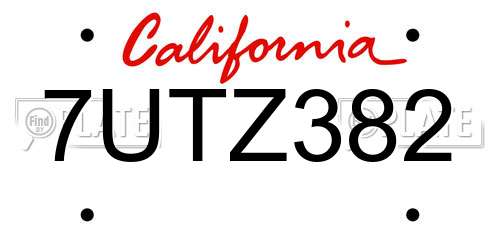 7UTZ382 California License Plate