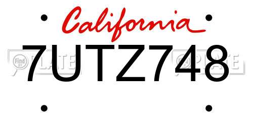 7UTZ748 California License Plate