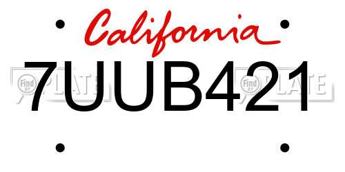 7UUB421 California License Plate