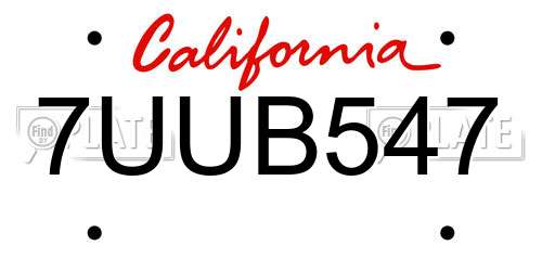 7UUB547 California License Plate
