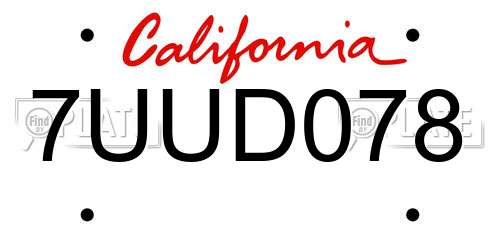 7UUD078 California License Plate