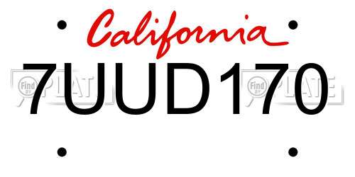 7UUD170 California License Plate