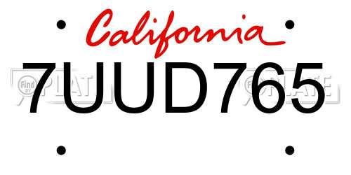 7UUD765 California License Plate