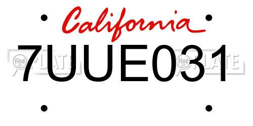 7UUE031 California License Plate