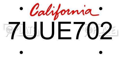 7UUE702 California License Plate
