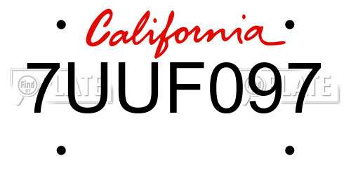 7UUF097 California License Plate
