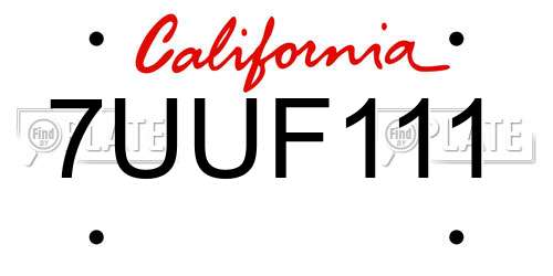 7UUF111 California License Plate