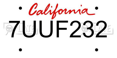 7UUF232 California License Plate