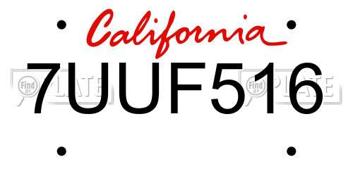 7UUF516 California License Plate