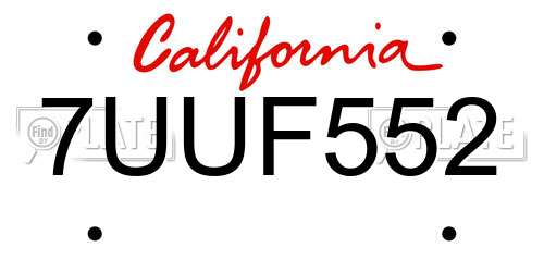 7UUF552 California License Plate