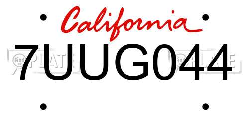 7UUG044 California License Plate