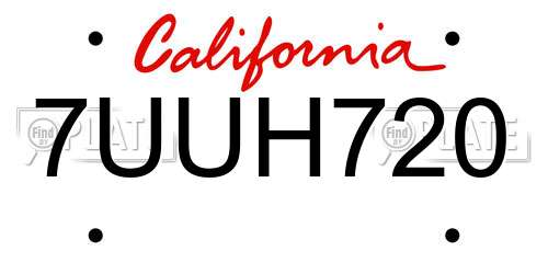 7UUH720 California License Plate
