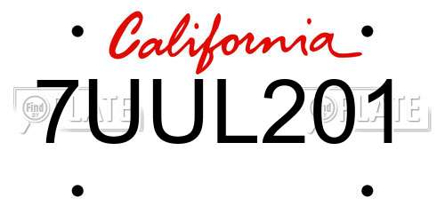 7UUL201 California License Plate