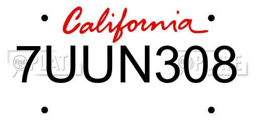 7UUN308 California License Plate