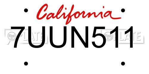 7UUN511 California License Plate